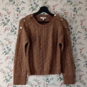 J Crew Wool Blend Camel / Tan Sweater with Gold Buttons
